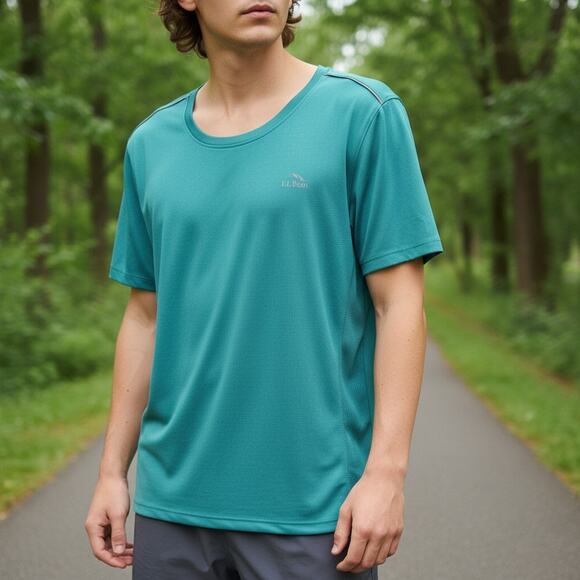 L.L. Bean Athletic Activewear Top T-shirt Size XL Teal Stretch 504123 Unisex - Picture 3 of 14